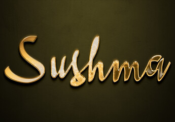 Wall Mural - Old gold text effect of Hindi name Sushma with 3D glossy style Mockup.