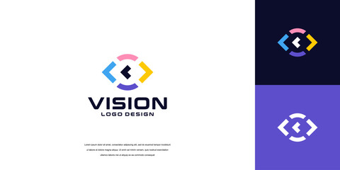 Wall Mural - vision logo vector, eye tech logo security idea