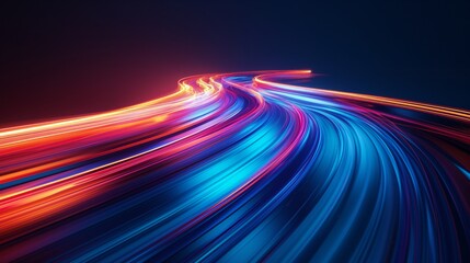 Poster - Abstract light trails in vivid blue and red colors forming dynamic curves on a dark background representing movement speed and technology