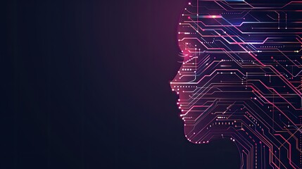 Poster - A digital profile of a female figure is formed by abstract circuitry lines with glowing red and blue highlights on a dark background.