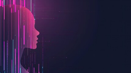 Poster - A digital profile of a female figure is formed by abstract circuitry lines with glowing red and blue highlights on a dark background.