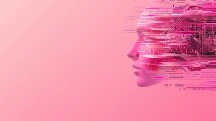 Poster - A digital profile of a female figure is formed by abstract circuitry lines with glowing red and blue highlights on a dark background.