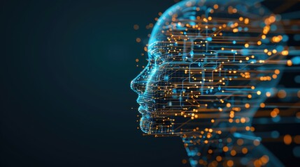Poster - A profile of a digital human head, constructed of glowing circuitry against a dark blue background