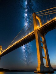 Sticker - Milky Way over a bridge. AI.