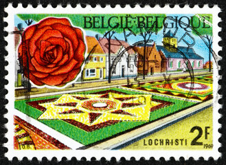 Wall Mural - Postage stamp Belgium 1969 Lochristi Garden and begonia