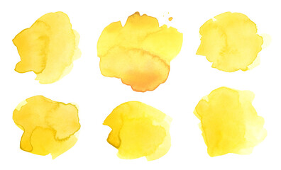 Wall Mural - png ink watercolor hand drawn drop blot. wet yellow color paper texture stain on transparent backgro