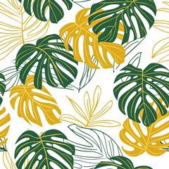 Green And Gold Tropical Leaf Seamless Pattern