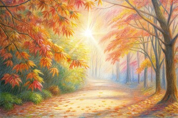 Wall Mural - A golden path through autumns embrace