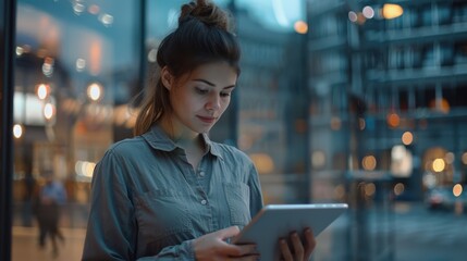 Wall Mural - The woman with a tablet.