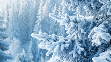 Wall Mural - Snowy Forest Scene with Frost Covered Spruce Branches