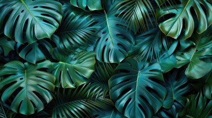 Wall Mural - Tropical and palm green leaves. Minimalistic summer abstract pattern in the jungle or forest.