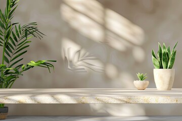 Poster - Light Tabletop With Plants In Sunny Interior