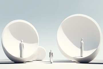 Poster - Abstract artwork featuring human silhouettes within large spheres on a stark backdrop
