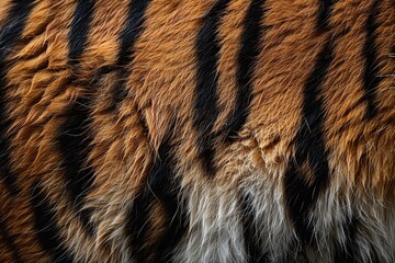 Explore the intricate details and captivating patterns of tiger fur in this high-resolution macro shot. Highlighting the prominent stripes and subtle color gradients