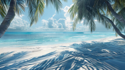 Canvas Print - A beautiful beach scene with palm trees and a blue ocean