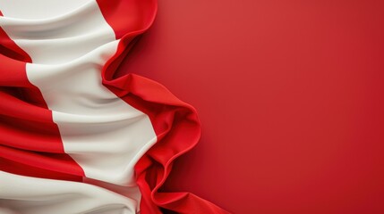 Happy Peru Independence Day. Horizontal poster. Red and white flag of Peru in a red background. Free space for text, copy space