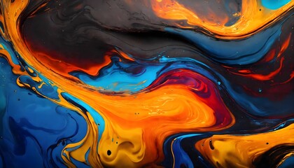 Wall Mural - abstract background with water,a close up of a painting of a blue and orange swirl