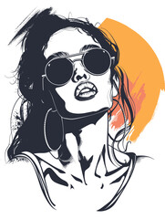 Beautiful woman in sunglasses abstract vector illustration in grunge style for your design. Fashion illustration