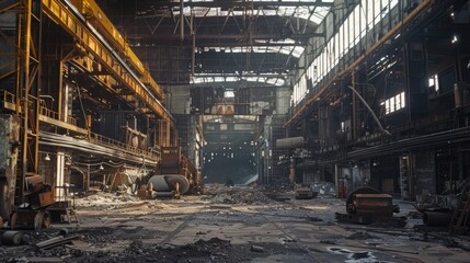 Poster - Abandoned industrial site with vintage equipment and machinery