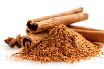 Poster - A pile of cinnamon powder and cinnamon sticks