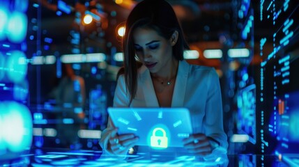 Poster - The Woman Using Secure Tablet