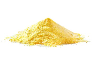 Poster - A close-up shot of a pile of yellow powder sitting on a white surface, ideal for use in pharmaceutical or chemistry-related contexts