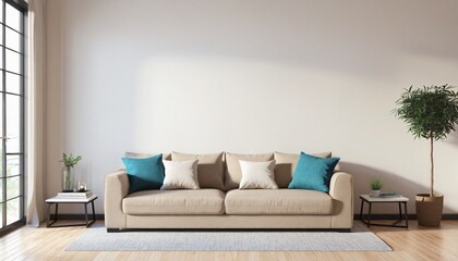 Wall Mural - Earthy and cozy living room decor with modern furniture and brown tones on a neutral background