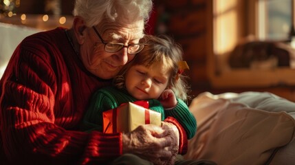 Canvas Print - The grandfather and child gift