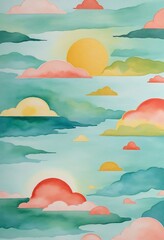 Ocean-inspired wallpaper featuring a vibrant mix of sea green, sky blue, sunshine yellow, and coral pink with a textured overlay