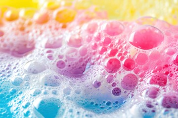 Poster - Close-up shot of colorful soap bubbles on a vibrant surface