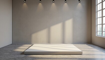 Wall Mural - Grey concrete stage with sunlight for seasonal cosmetic product presentation