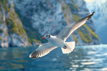 Poster - A seagull soaring above the surface of a lake, sea or ocean