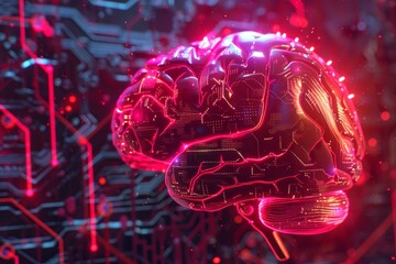 Poster - Glowing brain representing artificial intelligence forming on circuit board background
