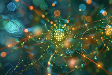 Poster - Abstract structure with connecting lines and glowing dots representing global data transfer and worldwide network communication