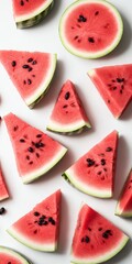 Poster - seamless pattern with red watermelon slices on white background