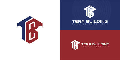 Abstract initial hexagon letter TB or BT logo in blue-red color isolated on multiple background colors. The logo is suitable for real estate and construction company logo vector design illustration