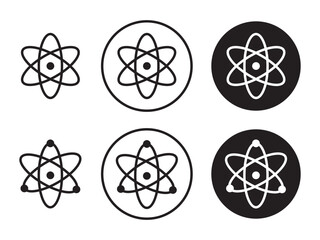 Poster - atom icon set. molecule nucleus science vector symbol. neutron chemistry icon in black filled and ou