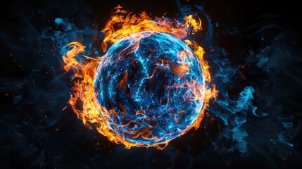 Aufkleber - A bright blue and orange fireball against a dark black background, suitable for illustrations or designs requiring bold contrast