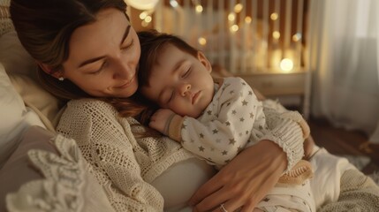 Canvas Print - The mother and sleeping baby