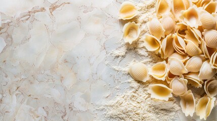 Poster - Raw Conchiglie Pasta on Table with Space for Copy