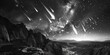 © Fotograf - A black and white photo of meteors streaking across the night sky