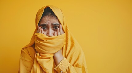 Poster - A woman wearing a yellow scarf that covers her face, possibly for privacy or anonymity