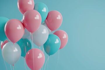 Poster - A cluster of colorful balloons suspended high above the ground, perfect for use in celebrations or party decorations