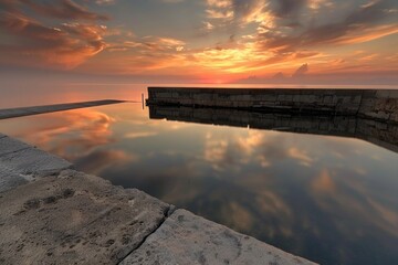 Canvas Print - A serene lake scene with a beautiful sunset in the background