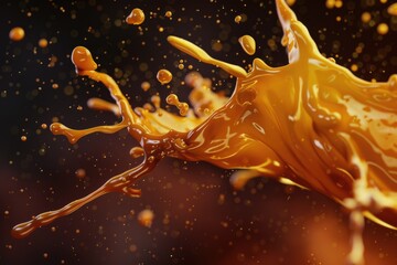 Poster - A close-up image of a splash of liquid on a black background, with details of the droplets and ripples