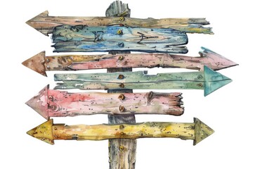 Poster - A watercolor illustration of a street sign with directional arrows