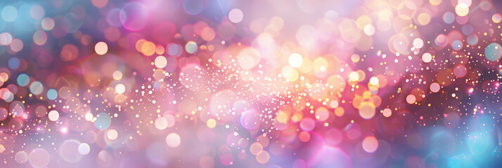Wall Mural - soft pastel bokeh lights in pink, blue and yellow tones. dreamy festive atmosphere
