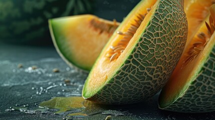 Poster - A fresh slice of melon on a table, perfect for a snack or dessert