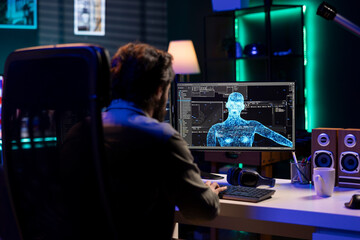 Poster - software engineer discussing with sentient ai becoming superintelligent, gaining humanoid form. it s