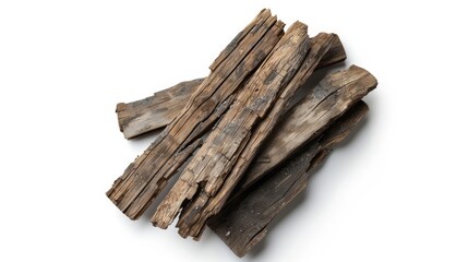 Poster - A stack of wooden planks or logs resting on a white background, suitable for use in decorative or graphic design contexts